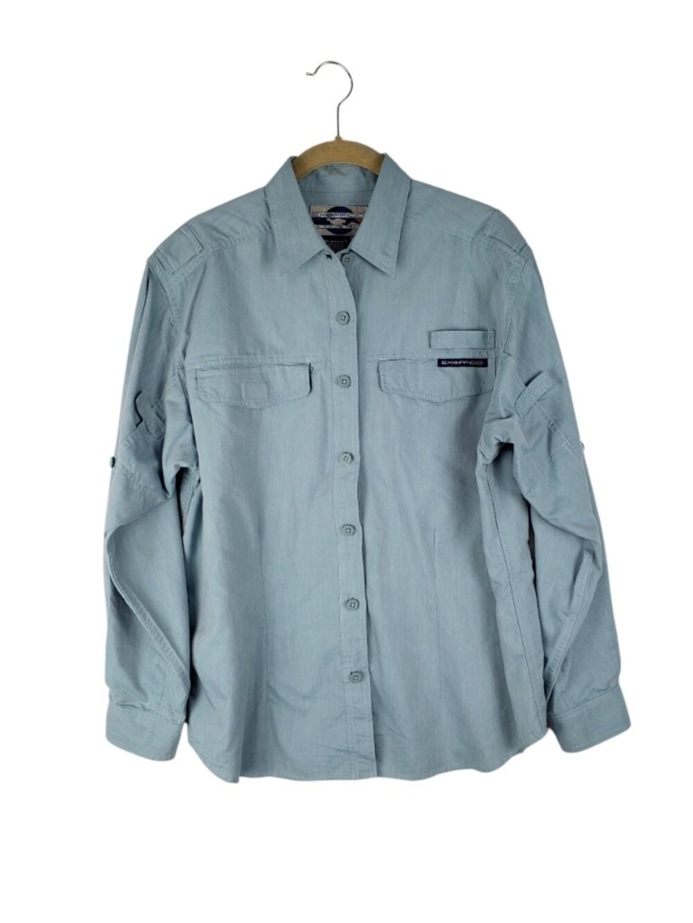 Ex Officio Button Up Utility Shirt Long Sleeve Vented Teal Travel Womens Medium